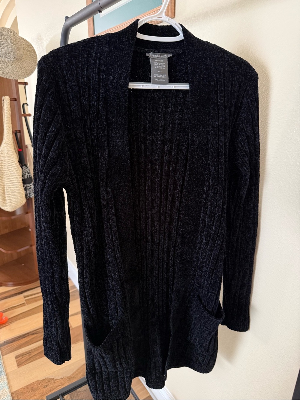 Matty M Black Ribbed Chenille Open Cardigan